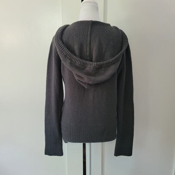 Roots 73 Size M Hooded V-Neck Knit Sweater Wood Bead Tie Drawstring Hem - Picture 4 of 10